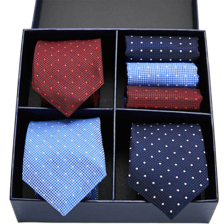 Conjunto de 6 pañuelos de bolsillo con diseño de lunares burdeos y azules para hombre, caja de regalo
