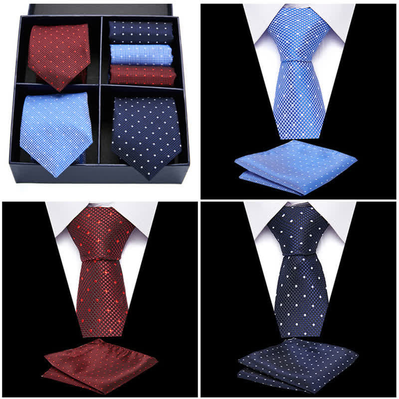 Conjunto de 6 pañuelos de bolsillo con diseño de lunares burdeos y azules para hombre, caja de regalo