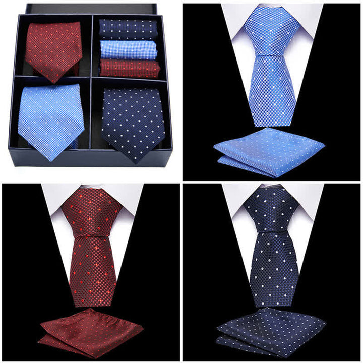 Conjunto de 6 pañuelos de bolsillo con diseño de lunares burdeos y azules para hombre, caja de regalo