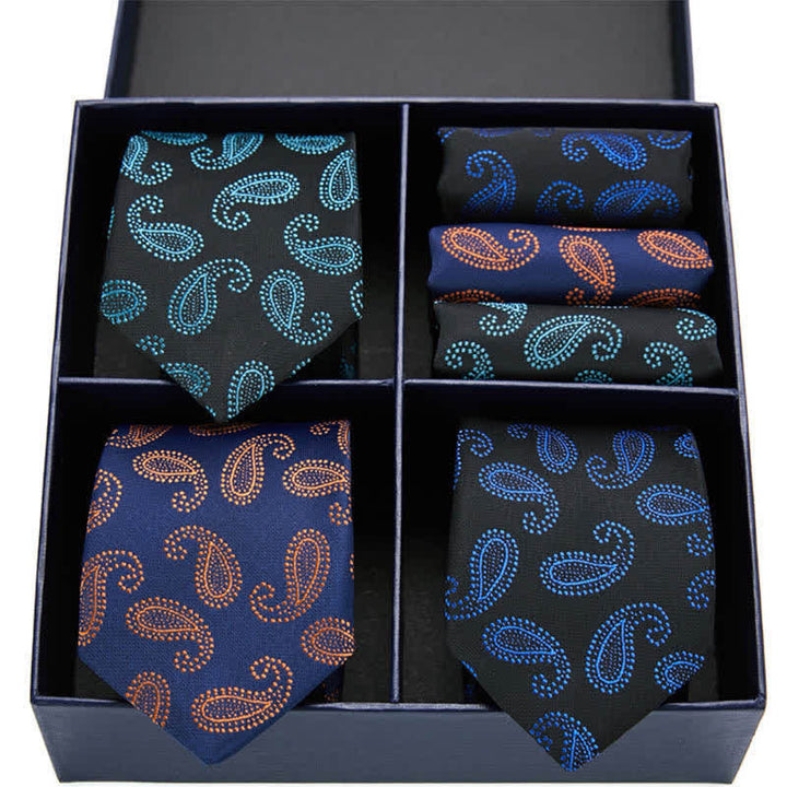 Conjunto de 6 pañuelos de bolsillo y corbata con motivos paisley verde y azul marino para hombre, en caja de regalo