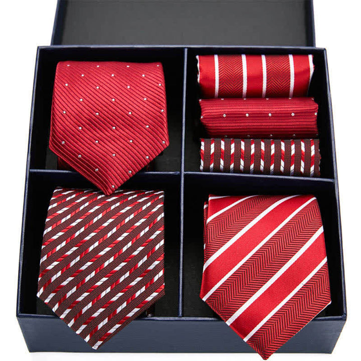 Conjunto de 6 pañuelos de bolsillo con diseño de lunares y rayas rojas para hombre, caja de regalo