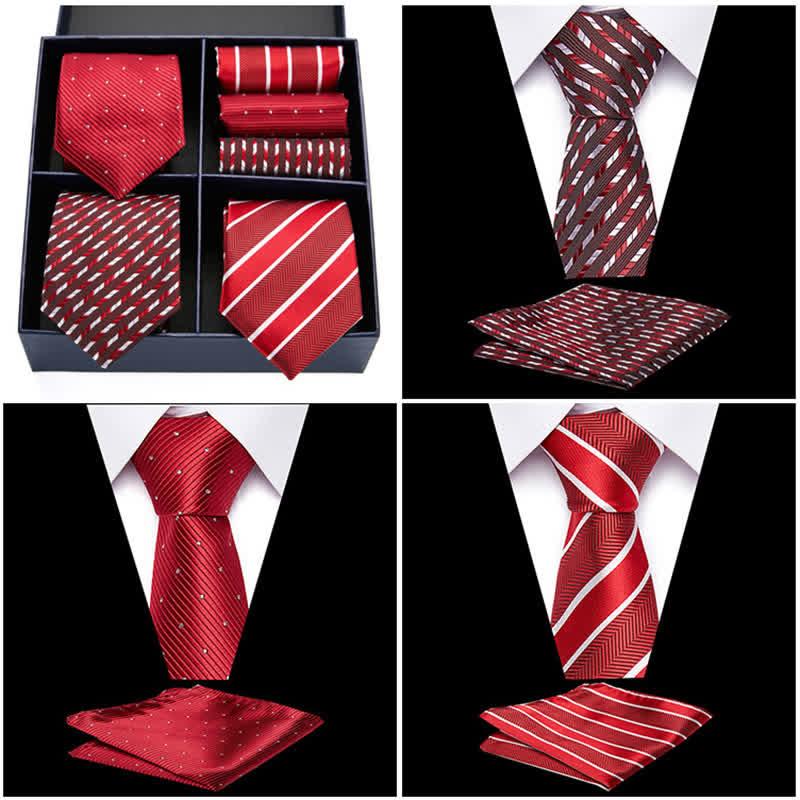 Conjunto de 6 pañuelos de bolsillo con diseño de lunares y rayas rojas para hombre, caja de regalo