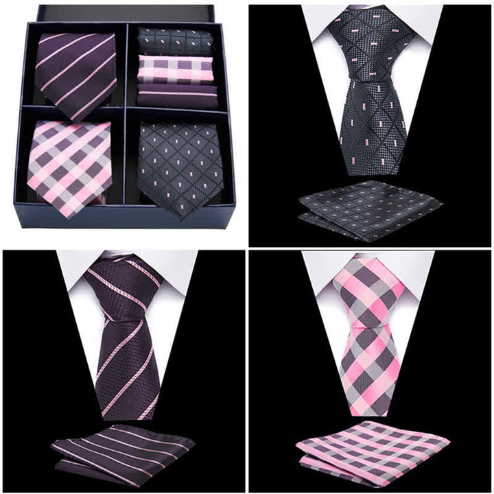 Conjunto de 6 pañuelos de bolsillo con rayas rosas y negras para hombre, caja de regalo