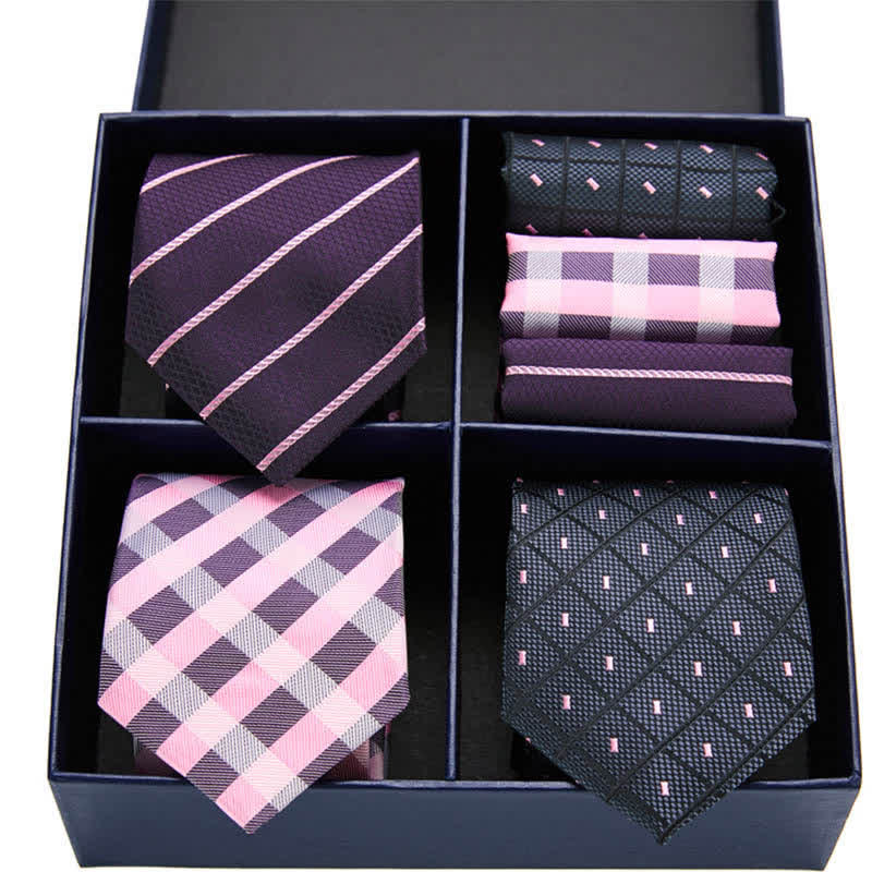 Conjunto de 6 pañuelos de bolsillo con rayas rosas y negras para hombre, caja de regalo