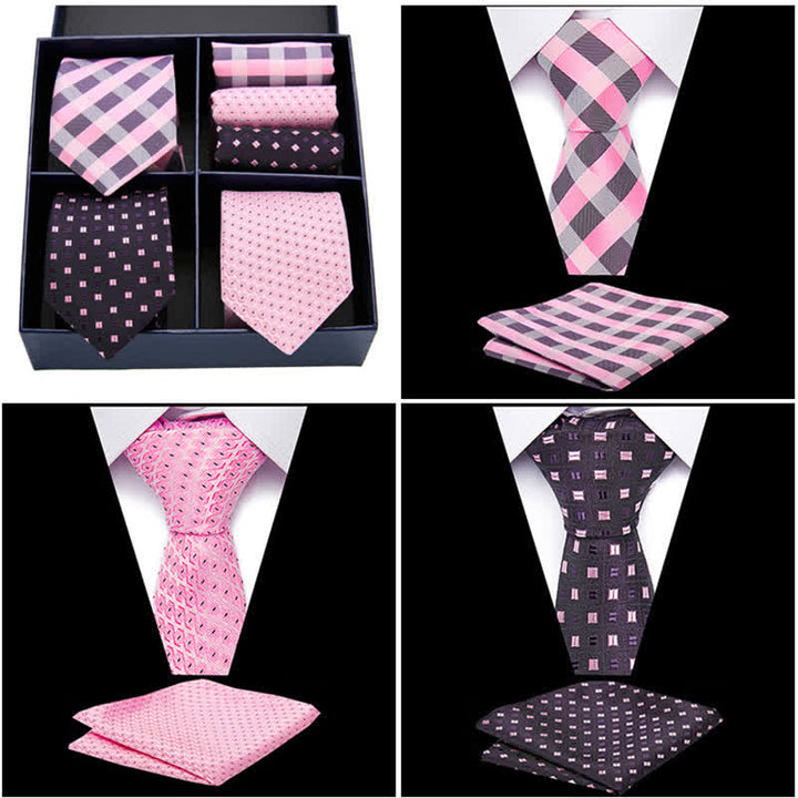 Conjunto de 6 pañuelos de bolsillo con rayas rosas y negras para hombre, caja de regalo