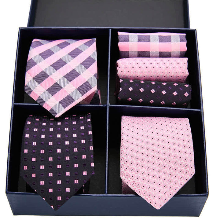 Conjunto de 6 pañuelos de bolsillo con rayas rosas y negras para hombre, caja de regalo
