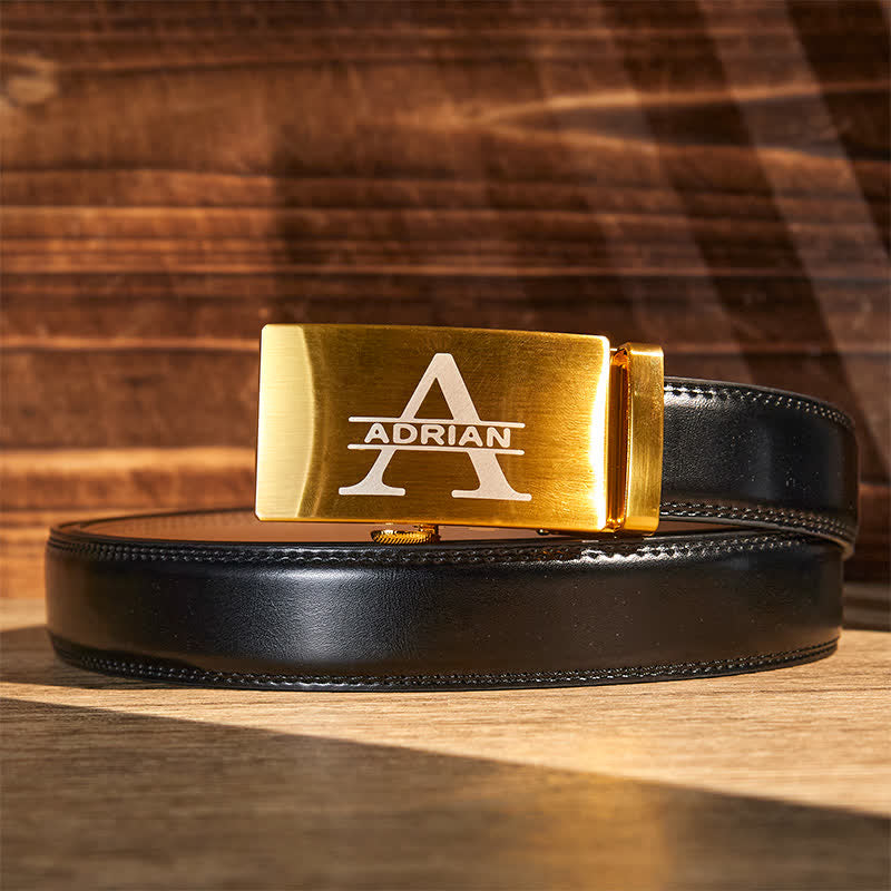 Cinturón de cuero con hebilla automática, idea de regalo personalizada en oro - image 1