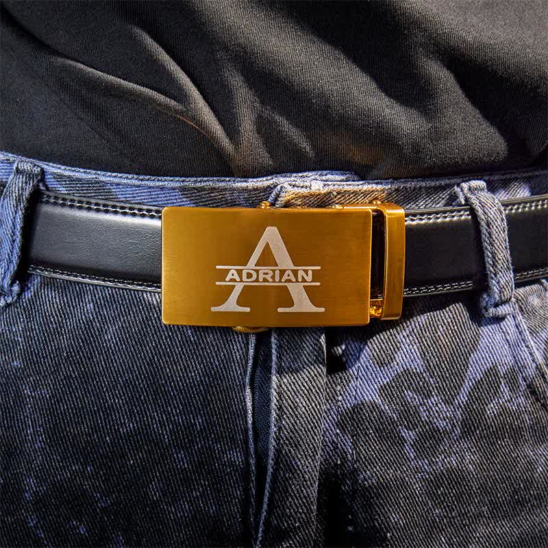 Cinturón de cuero con hebilla automática, idea de regalo personalizada en oro - image 2