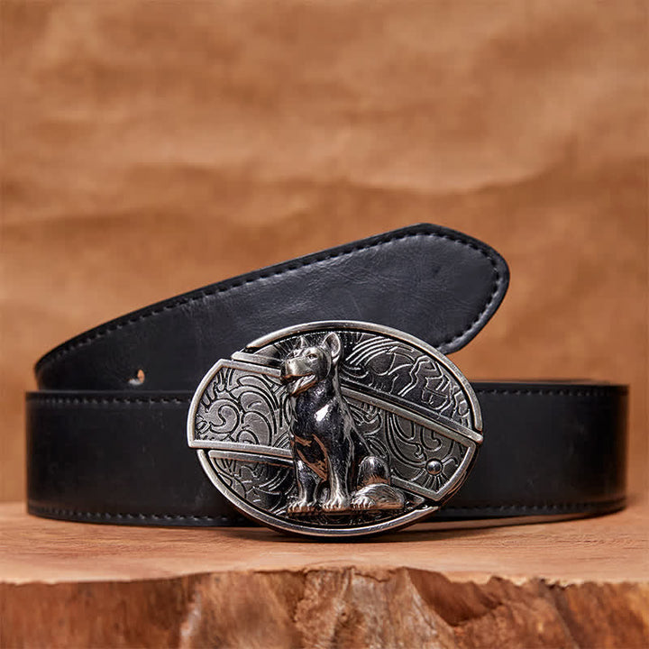 Cinturón de cuero con cuchillo plegable oculto para hombre, hecho a mano, con diseño de perro fiel - Perro leal - Cinturón de PU negro - 42 - image 3