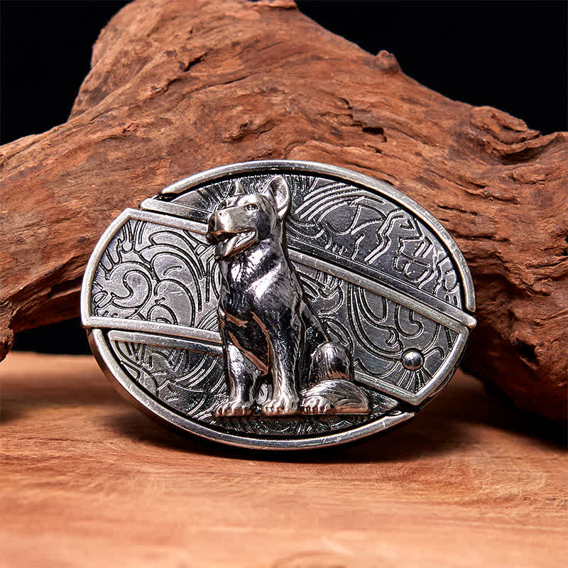 Cinturón de cuero con cuchillo plegable oculto para hombre, hecho a mano, con diseño de perro fiel - Perro leal - Sin cinturón - Cinturón no incluido - image 0