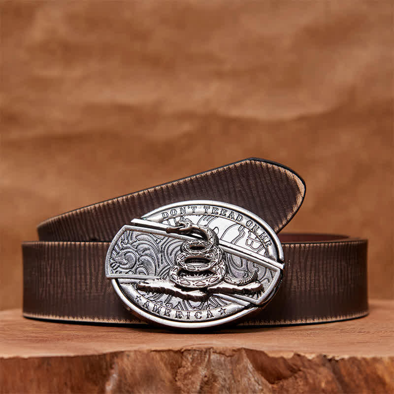 Cinturón de cuero con cuchillo plegable oculto Black Mamba para hombre - Mamba negra - Cinturón marrón desgastado - 42 - image 8