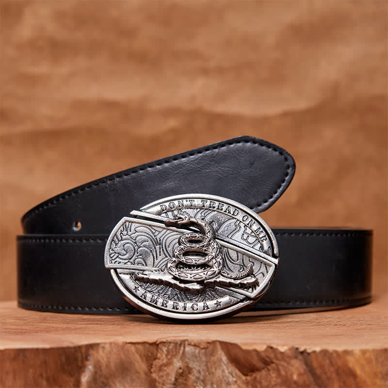 Cinturón de cuero con navaja plegable oculta Black Mamba para hombre