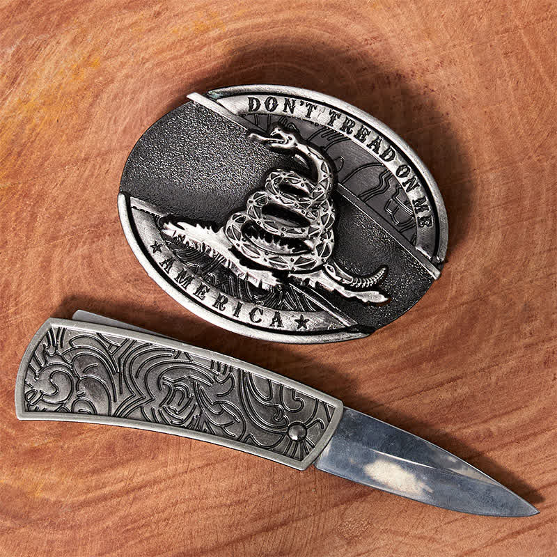 Cinturón de cuero con cuchillo plegable oculto Black Mamba para hombre - image 1