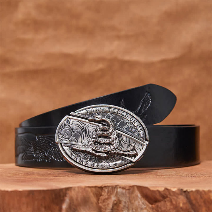 Cinturón de cuero con navaja plegable oculta Black Mamba para hombre
