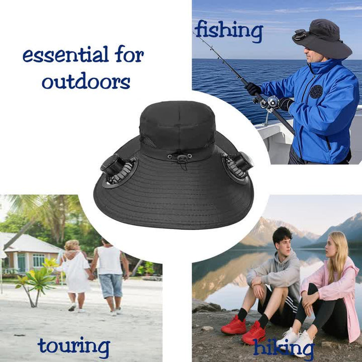 Sombrero de pescador de verano con ventiladores solares dobles