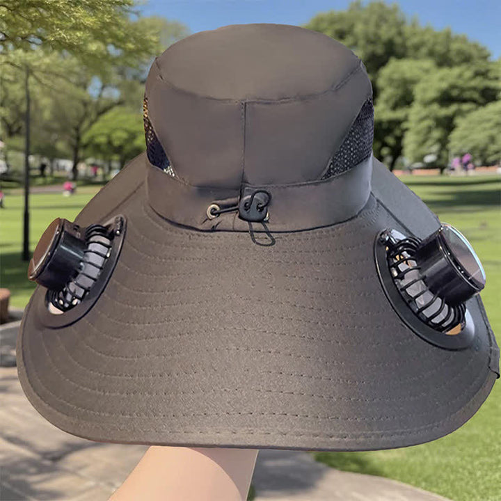 Sombrero de pescador de verano con ventiladores solares dobles