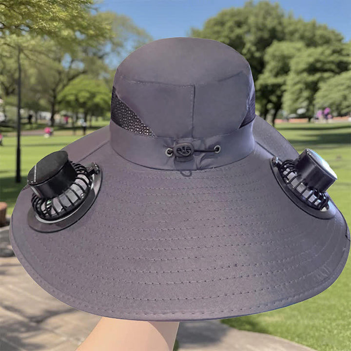 Sombrero de pescador de verano con ventiladores solares dobles