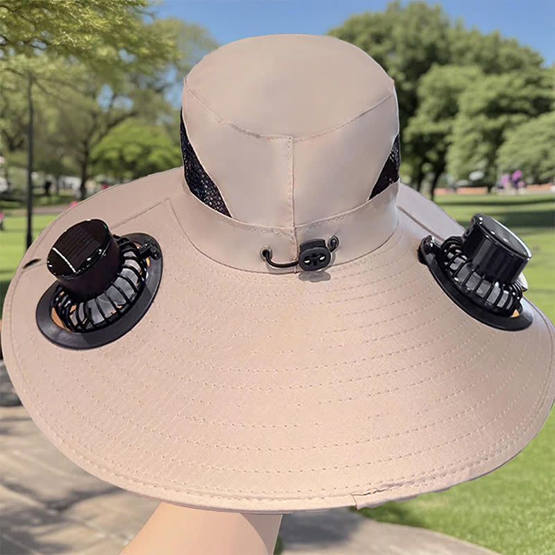 Sombrero de pescador de verano con ventiladores solares dobles