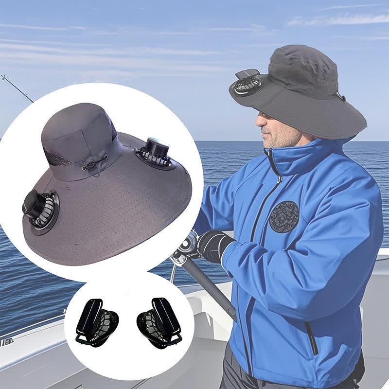 Sombrero de pescador de verano con ventiladores solares dobles