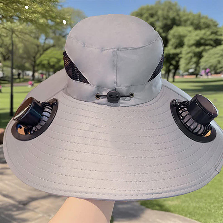 Sombrero de pescador de verano con ventiladores solares dobles