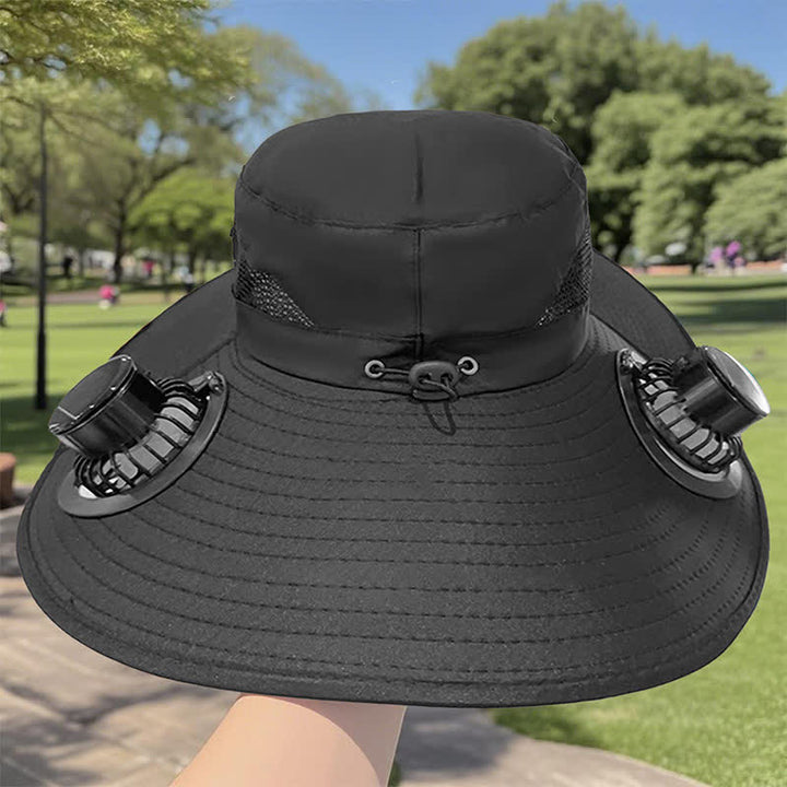Sombrero de pescador de verano con ventiladores solares dobles