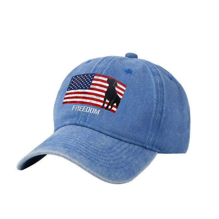 Gorra de béisbol ajustable bordada con la bandera estadounidense de perros y libertad