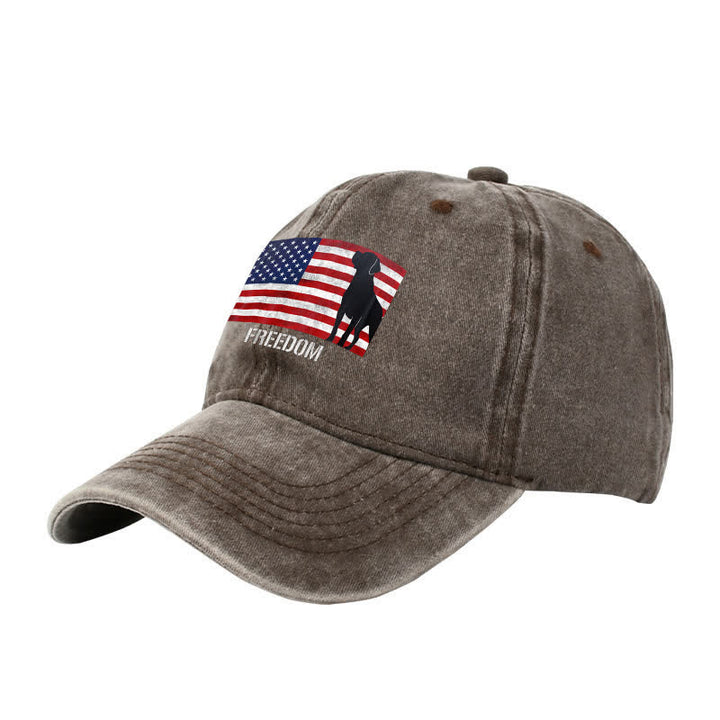 Gorra de béisbol ajustable bordada con la bandera estadounidense de perros y libertad