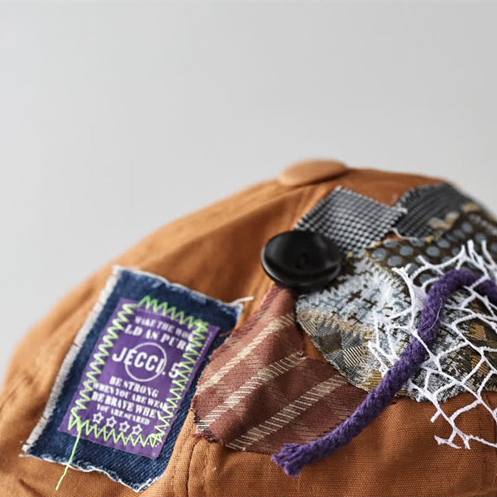 Boina de tela con botones y patchwork estilo callejero de caramelo