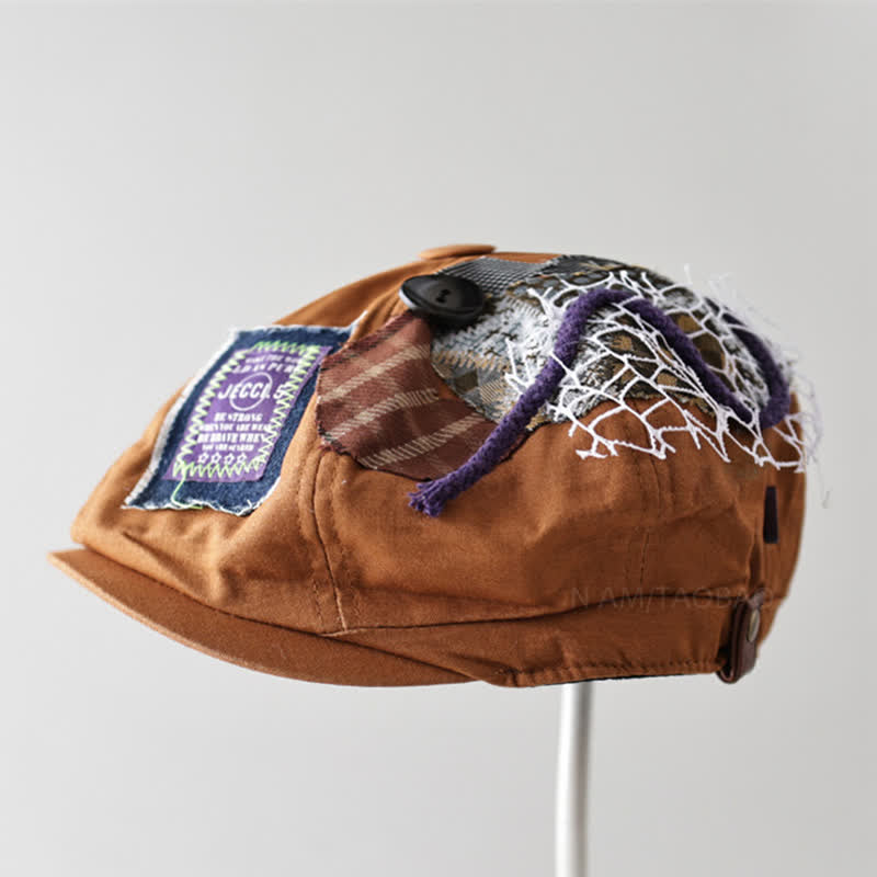 Boina de tela con botones y patchwork estilo callejero de caramelo