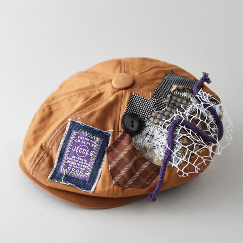 Boina de tela con botones y patchwork estilo callejero de caramelo