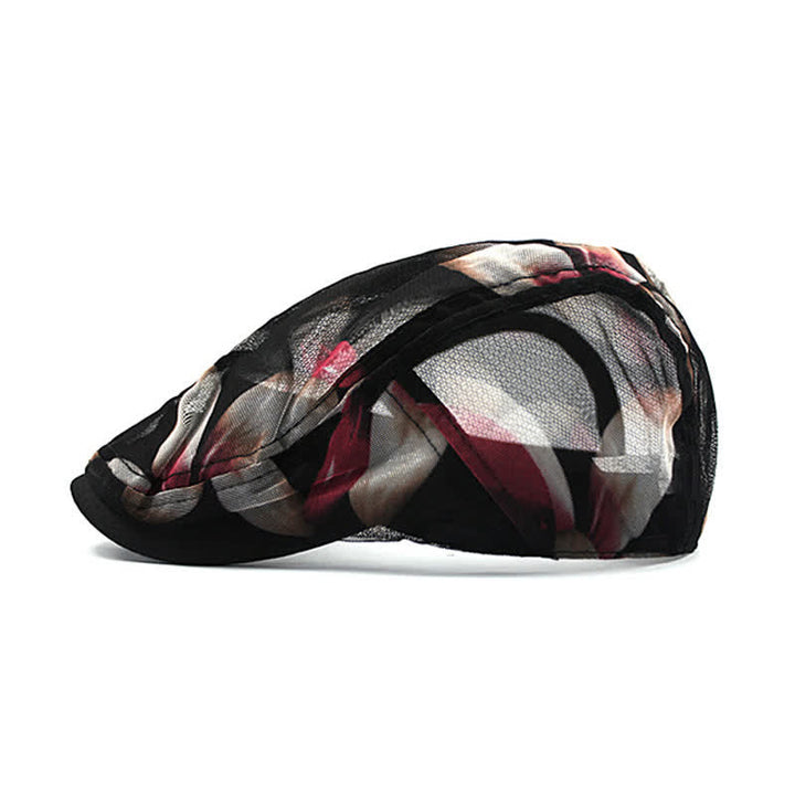 Boina de malla ahuecada con estampado floral elegante para mujer