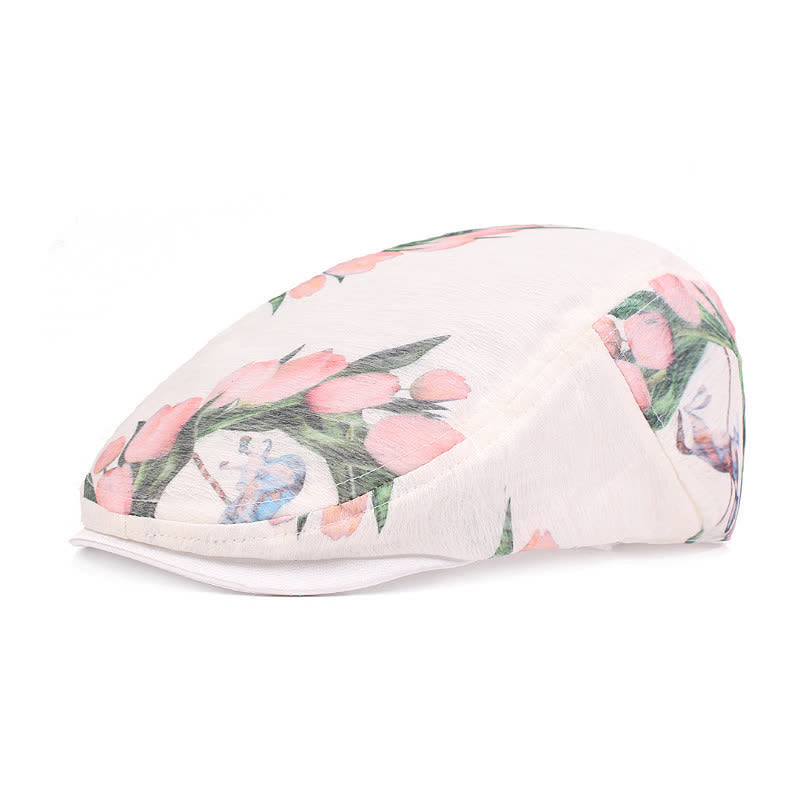 Boina de malla ahuecada con estampado floral elegante para mujer