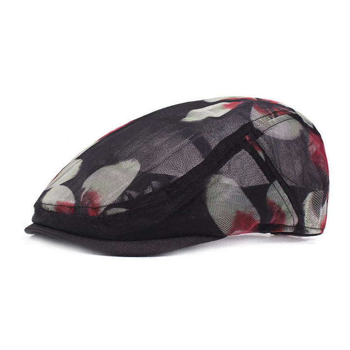 Boina de malla ahuecada con estampado floral elegante para mujer