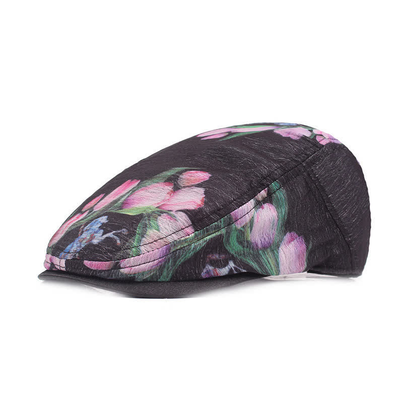 Boina de malla ahuecada con estampado floral elegante para mujer