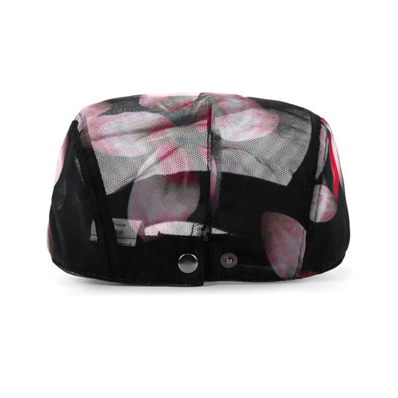 Boina de malla ahuecada con estampado floral elegante para mujer