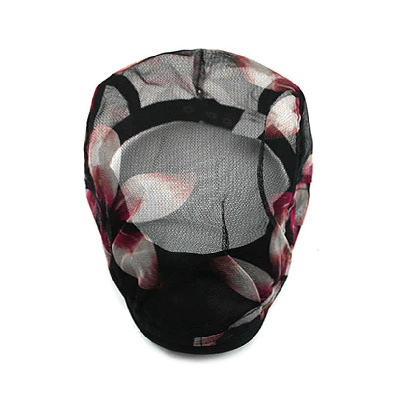 Boina de malla ahuecada con estampado floral elegante para mujer
