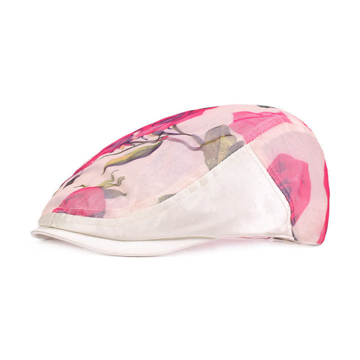 Boina de malla ahuecada con estampado floral elegante para mujer