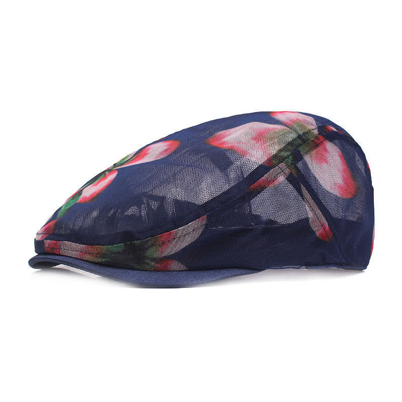 Boina de malla ahuecada con estampado floral elegante para mujer