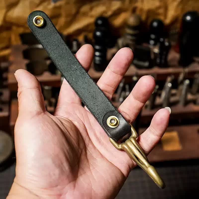 Llavero de cinturón de cuero genuino retro para colgar en la cintura