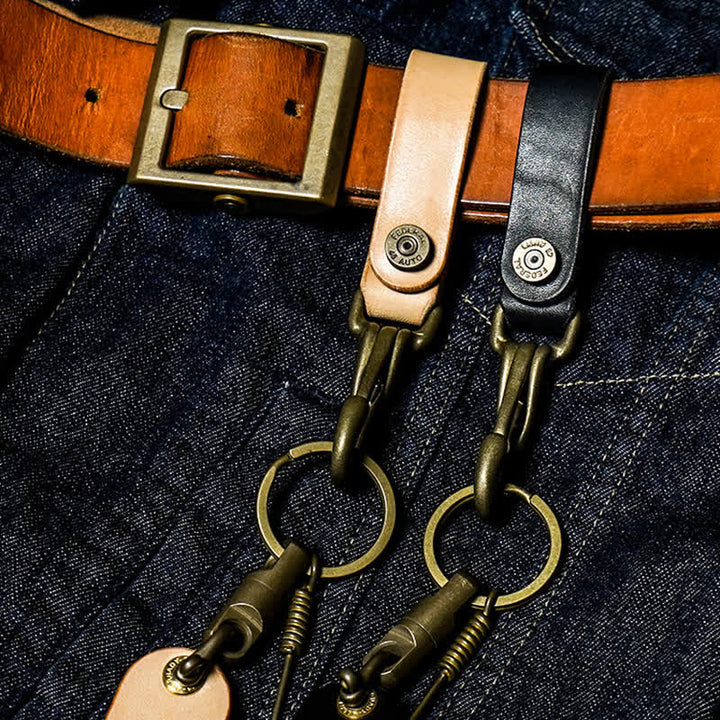 Llavero de cinturón de cuero genuino retro para colgar en la cintura