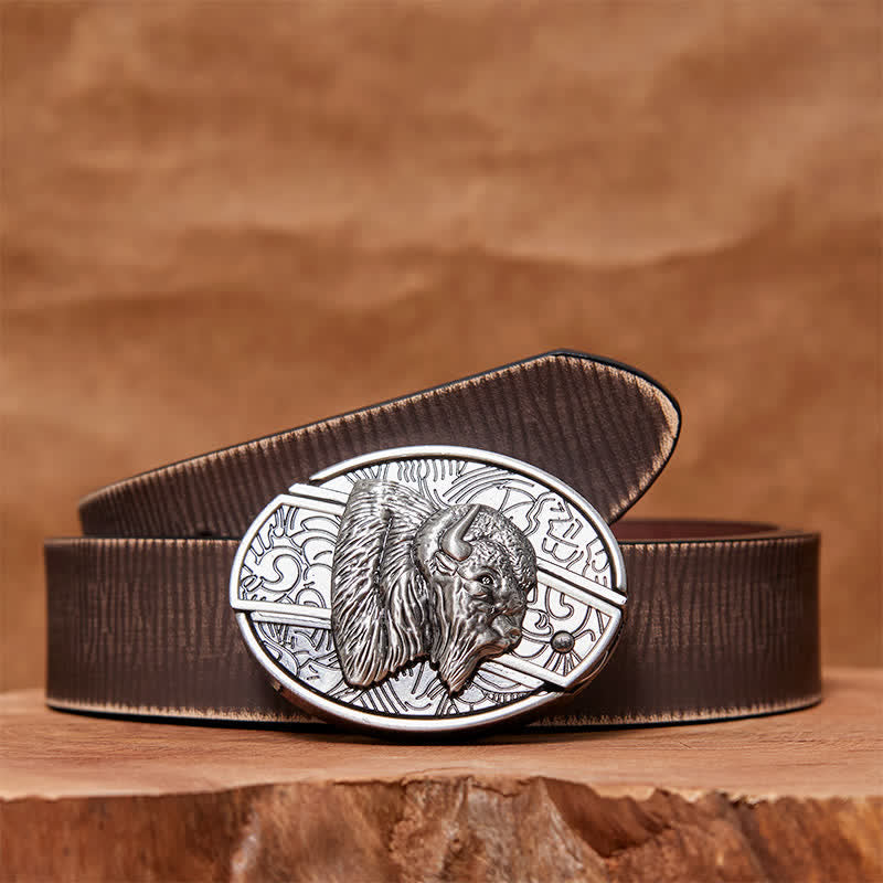 Cinturón de cuero con cuchillo plegable oculto de bisonte para hombre, hecho a mano