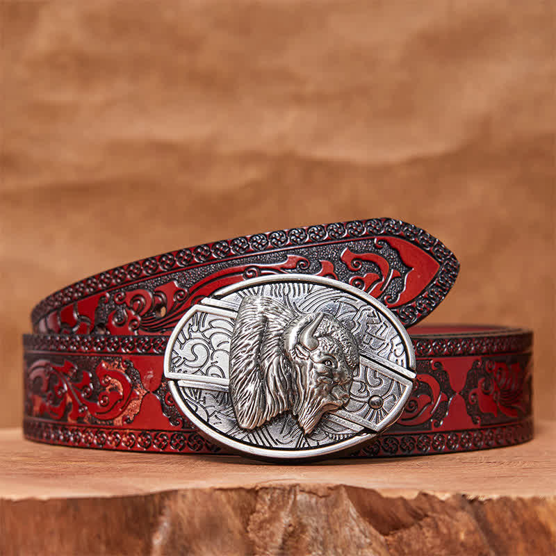 Cinturón de cuero con cuchillo plegable oculto de bisonte para hombre, hecho a mano