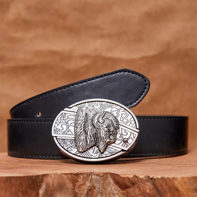Cinturón de cuero con cuchillo plegable oculto de bisonte para hombre, hecho a mano