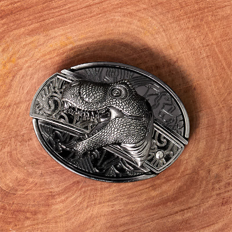 Cinturón de cuero con cuchillo plegable oculto de dinosaurio para hombre