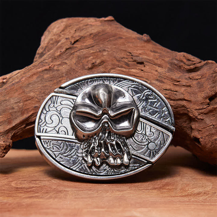 Cinturón de cuero con cuchillo plegable oculto con cabeza de calavera para hombre
