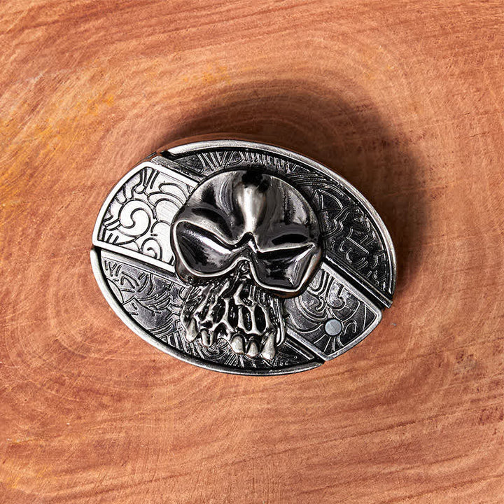 Cinturón de cuero con cuchillo plegable oculto con cabeza de calavera para hombre