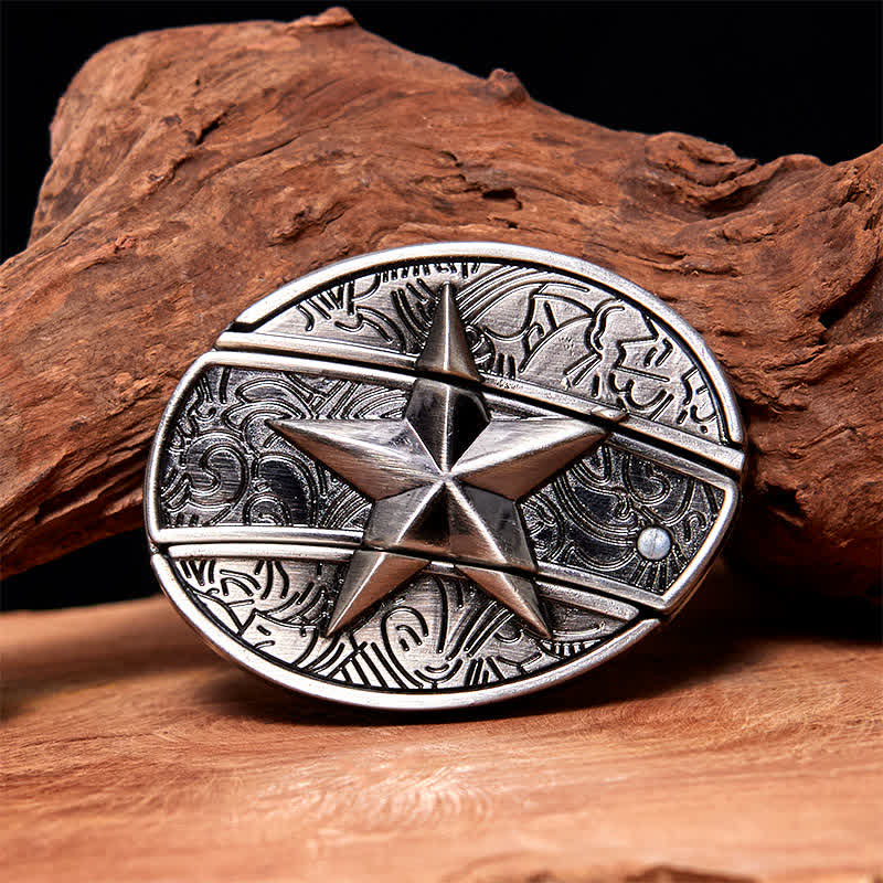 Cinturón de cuero con cuchillo plegable oculto con pentagrama para hombre - Pentagrama - Sin cinturón - Cinturón no incluido - image 0