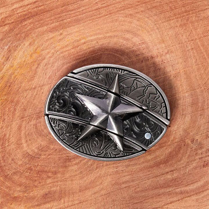 Cinturón de cuero con cuchillo plegable oculto con pentagrama para hombre - image 2