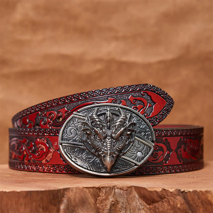 Cinturón de cuero con cuchillo plegable oculto de dragón afilado para hombre