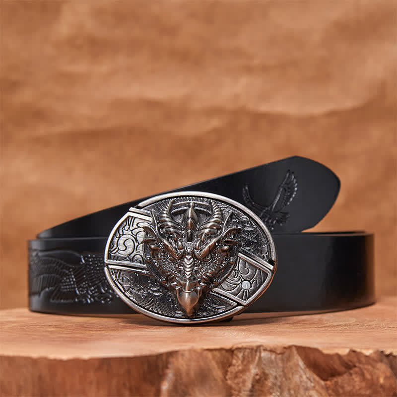 Cinturón de cuero con cuchillo plegable oculto de dragón afilado para hombre